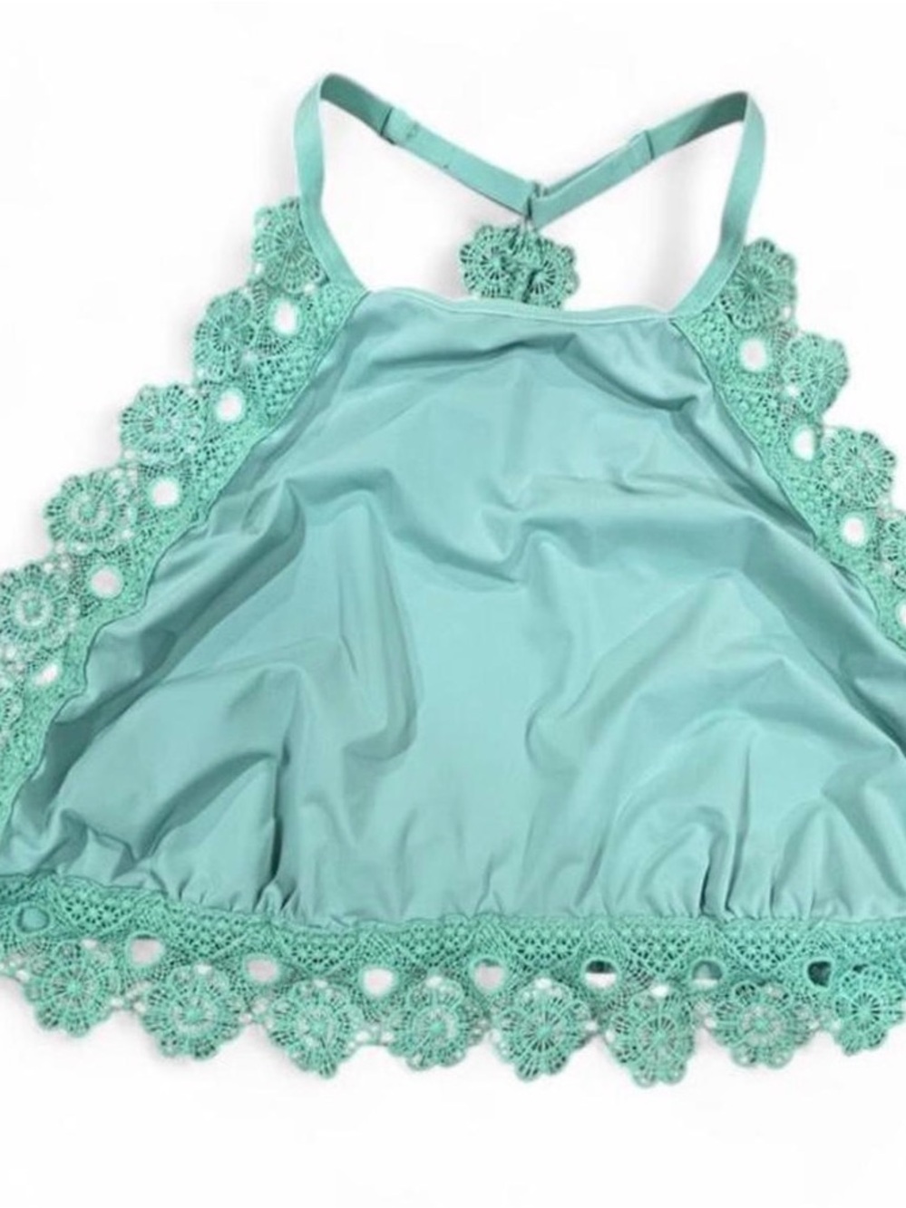 aerie sage green lace-trim halter swim top